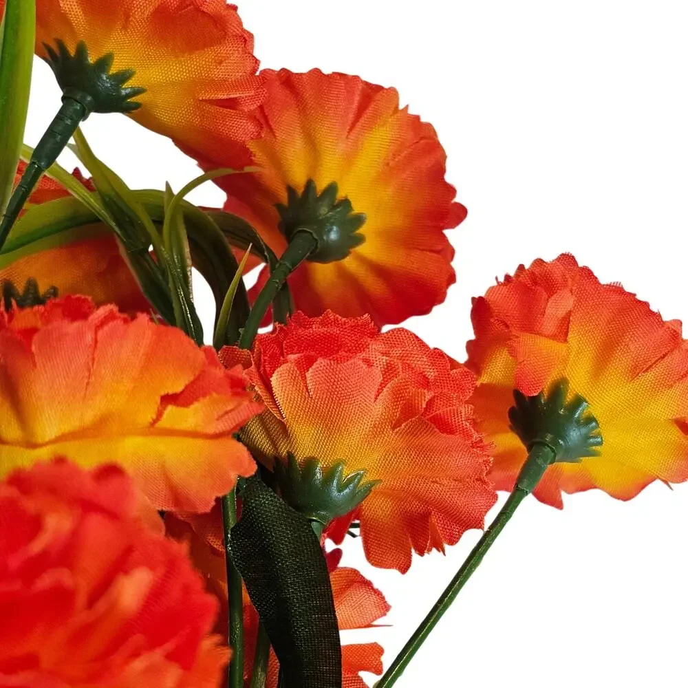 Orange Artificial Carnation Flower Bushes Faux Floral Greenery 11